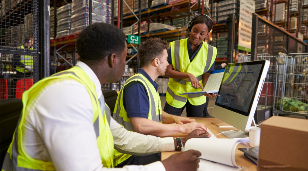 Warehouse worker collaborating 